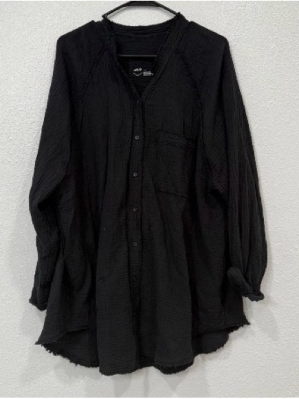aerie Black Button-Front Lightweight Long Sleeve Jacket